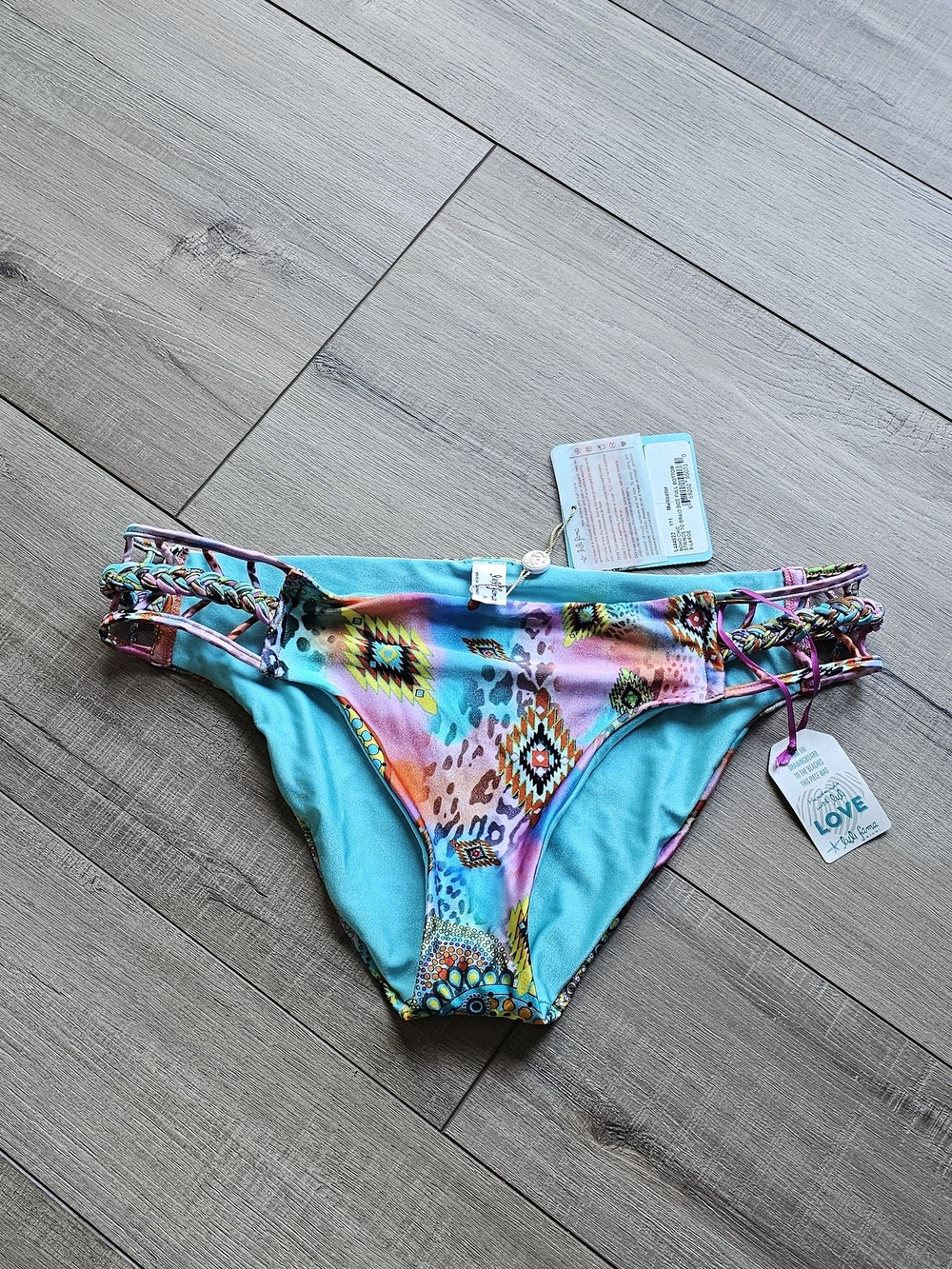 Luli Fama Turquoise Bikini with Multicolor Trim